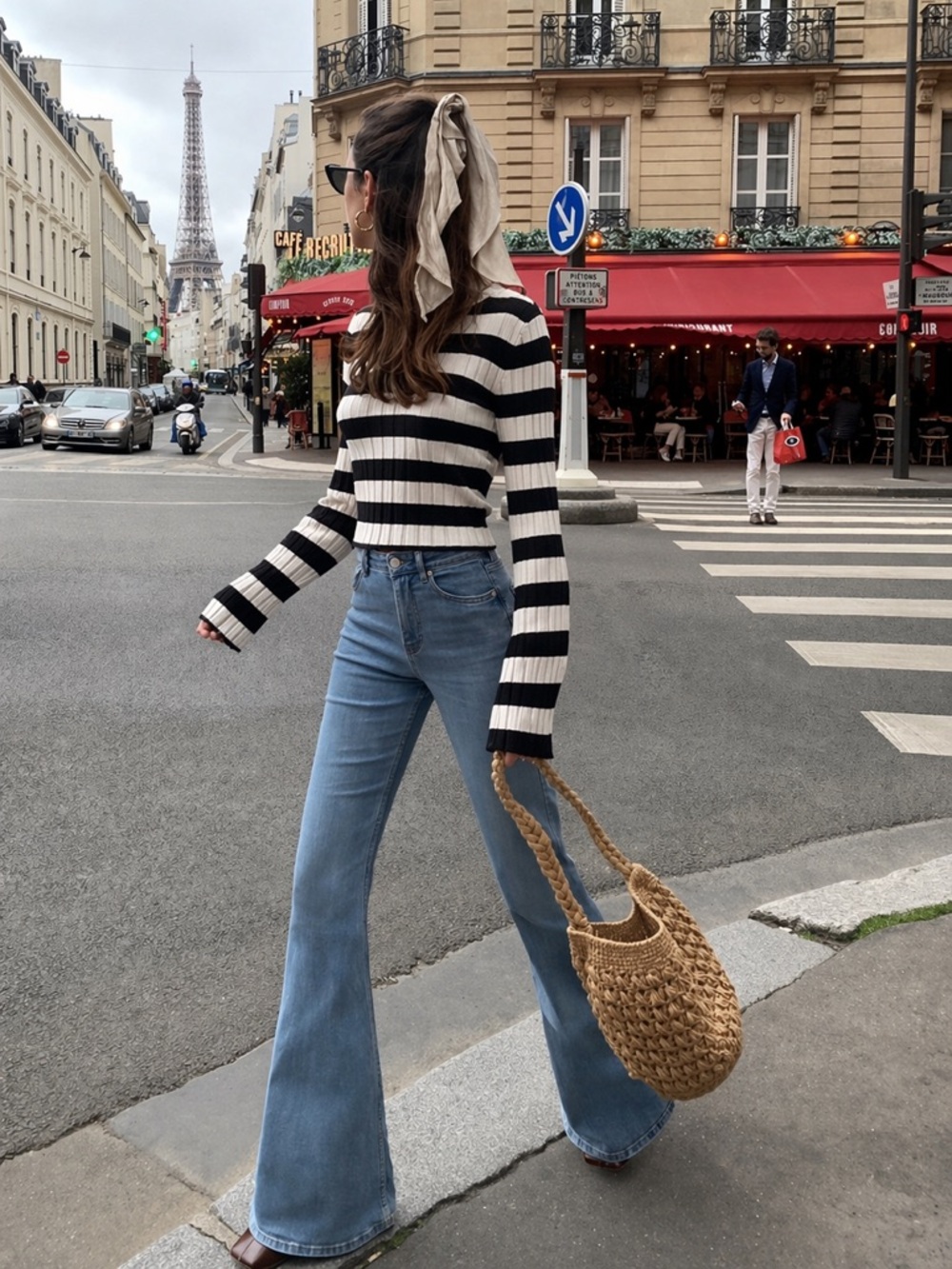 Stripe Ribbed Knit Long Sleeve Top